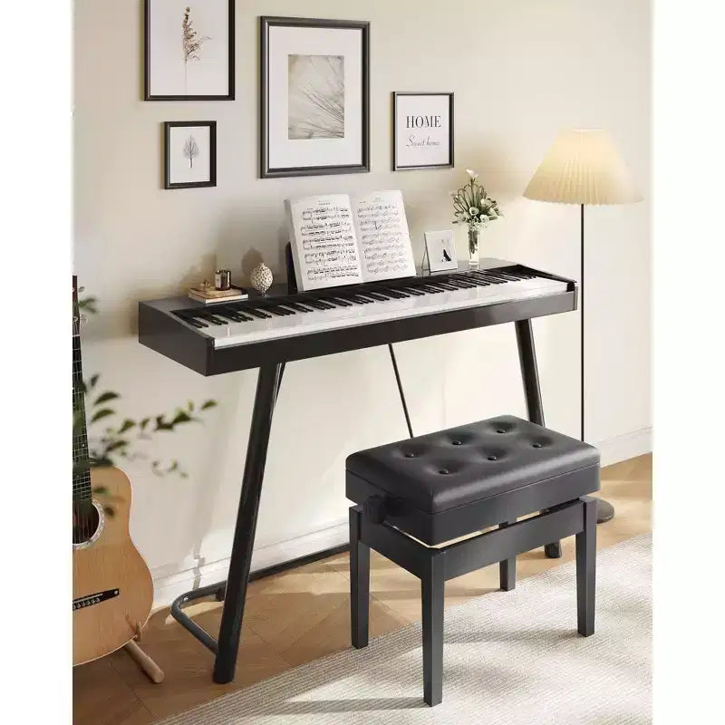 SONGMICS Adjustable Wooden Piano Bench Stool with Sheet Music Storage Black