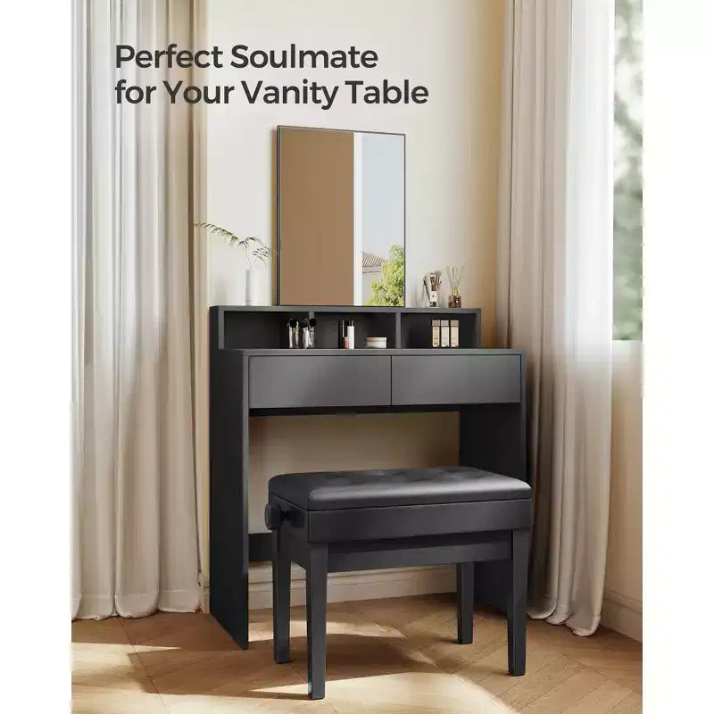 SONGMICS Adjustable Wooden Piano Bench Stool with Sheet Music Storage Black