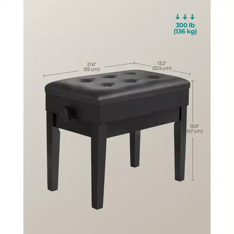 SONGMICS Adjustable Wooden Piano Bench Stool with Sheet Music Storage Black
