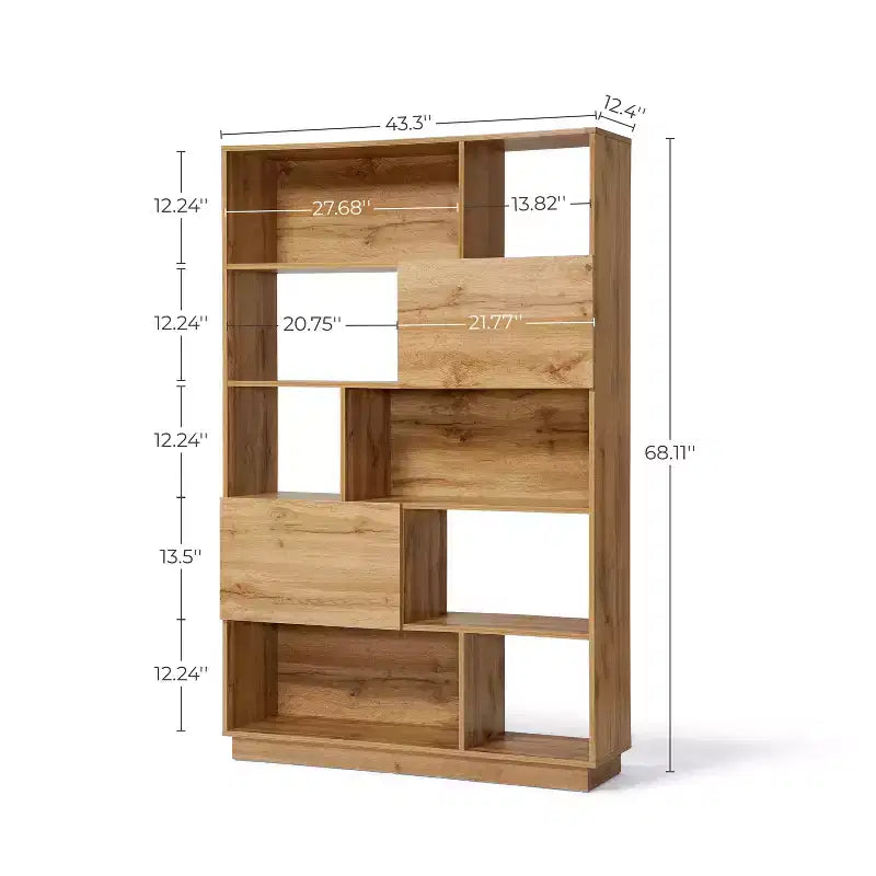 68-Inch Tall Bookcase with 8 Shelves and 2 Cabinet Doors, Brown