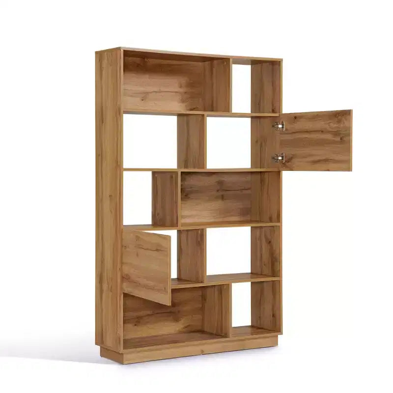 68-Inch Tall Bookcase with 8 Shelves and 2 Cabinet Doors, Brown