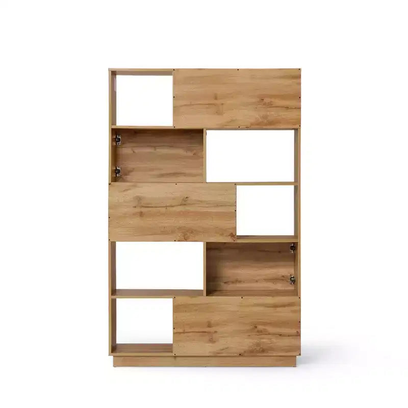 68-Inch Tall Bookcase with 8 Shelves and 2 Cabinet Doors, Brown