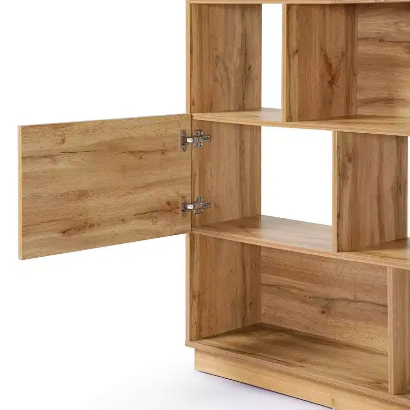 68-Inch Tall Bookcase with 8 Shelves and 2 Cabinet Doors, Brown