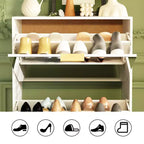 3-Tier Flip Door Shoe Cabinet with Full-Length Mirror, Holds 18 Pairs