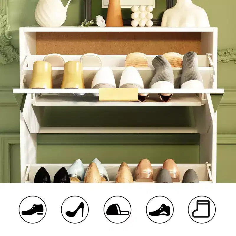 3-Tier Flip Door Shoe Cabinet with Full-Length Mirror, Holds 18 Pairs