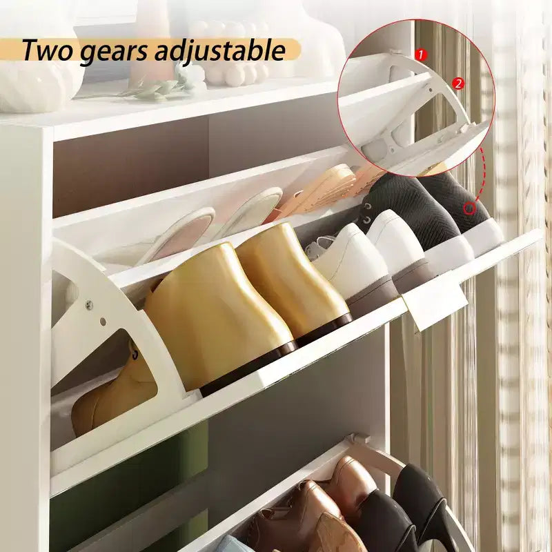 3-Tier Flip Door Shoe Cabinet with Full-Length Mirror, Holds 18 Pairs