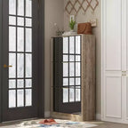 3-Tier Flip Door Shoe Cabinet with Full-Length Mirror, Holds 18 Pairs