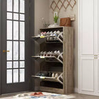 3-Tier Flip Door Shoe Cabinet with Full-Length Mirror, Holds 18 Pairs