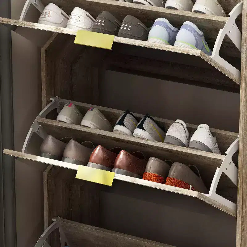 3-Tier Flip Door Shoe Cabinet with Full-Length Mirror, Holds 18 Pairs