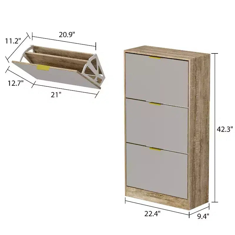 3-Tier Flip Door Shoe Cabinet with Full-Length Mirror, Holds 18 Pairs