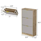 3-Tier Flip Door Shoe Cabinet with Full-Length Mirror, Holds 18 Pairs