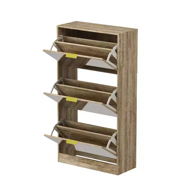 3-Tier Flip Door Shoe Cabinet with Full-Length Mirror, Holds 18 Pairs