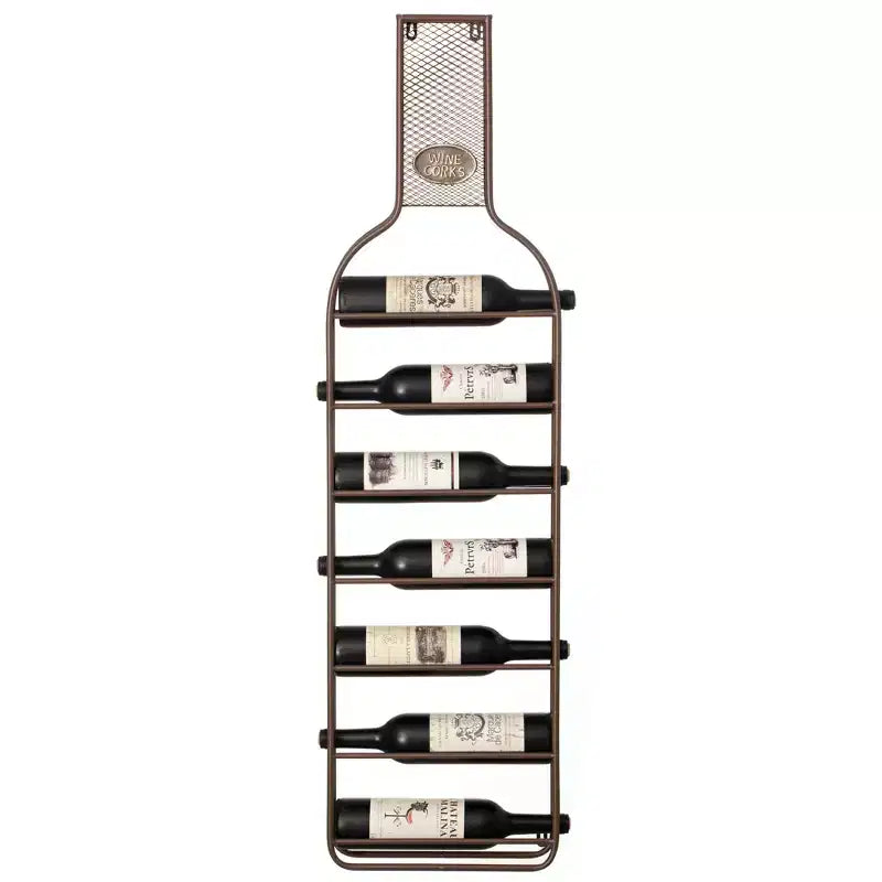 Vintiquewise Decorative Wall-Mounted 7-bottle Metal Wine Rack with Mesh Cork Catcher, Stylish Champagne, White, and Red Wine Storage