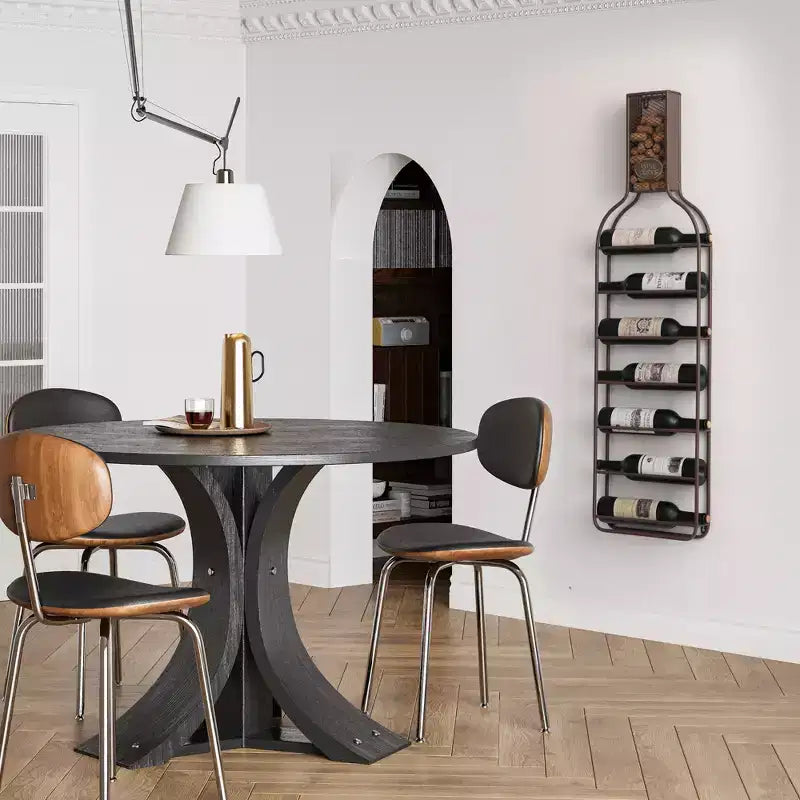 Wall-Mounted 7-Bottle Metal Wine Rack with Mesh Cork Catcher