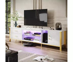 80-Inch LED TV Stand for TVs up to 90", RGB Lighting, Tempered Glass Shelves