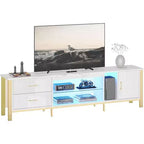 80-Inch LED TV Stand for TVs up to 90", RGB Lighting, Tempered Glass Shelves