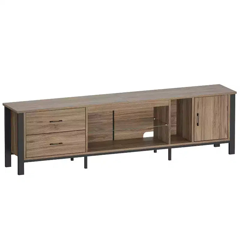 80-Inch LED TV Stand for TVs up to 90", RGB Lighting, Tempered Glass Shelves