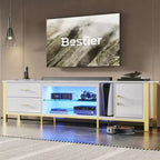 80-Inch LED TV Stand for TVs up to 90", RGB Lighting, Tempered Glass Shelves
