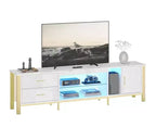 80-Inch LED TV Stand for TVs up to 90", RGB Lighting, Tempered Glass Shelves