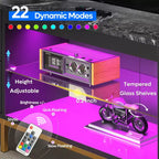 80-Inch LED TV Stand for TVs up to 90", RGB Lighting, Tempered Glass Shelves