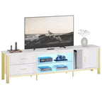 80-Inch LED TV Stand for TVs up to 90", RGB Lighting, Tempered Glass Shelves