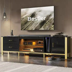 80-Inch LED TV Stand for TVs up to 90", RGB Lighting, Tempered Glass Shelves