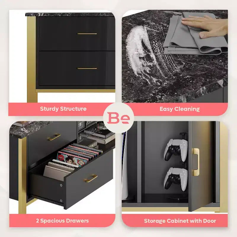 80-Inch LED TV Stand for TVs up to 90", RGB Lighting, Tempered Glass Shelves
