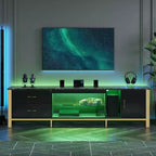 80-Inch LED TV Stand for TVs up to 90", RGB Lighting, Tempered Glass Shelves