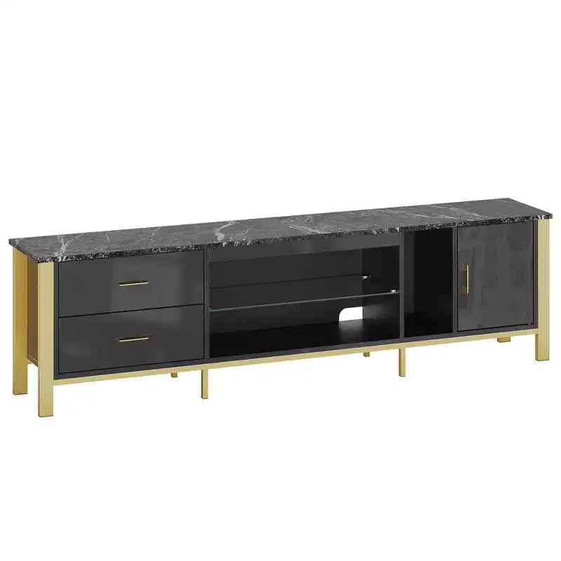 80-Inch LED TV Stand for TVs up to 90", RGB Lighting, Tempered Glass Shelves