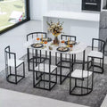 Modern 7-Piece Dining Table Set with Faux Marble Top and 6 Chairs 4N - ModernLuxe