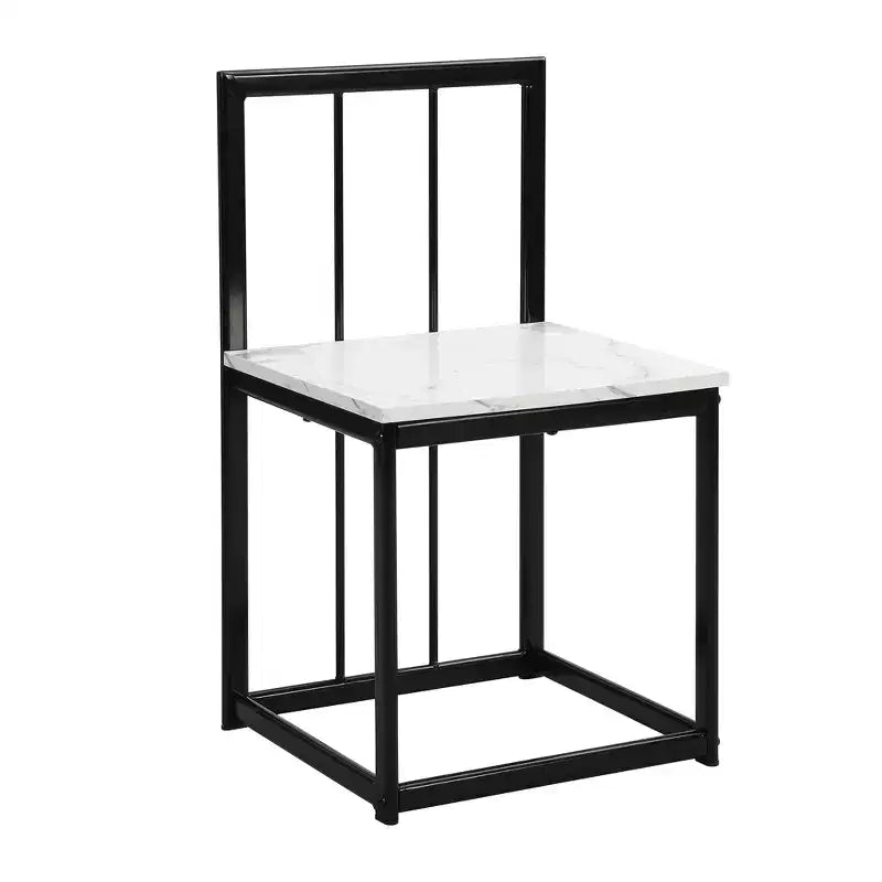 7-Piece Dining Table Set with Faux Marble Top and 6 Chairs, Iron Frame