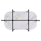 7-Piece Dining Table Set with Faux Marble Top and 6 Chairs, Iron Frame