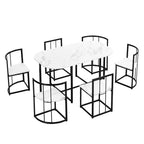 7-Piece Dining Table Set with Faux Marble Top and 6 Chairs, Iron Frame