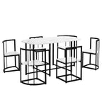 7-Piece Dining Table Set with Faux Marble Top and 6 Chairs, Iron Frame