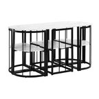 7-Piece Dining Table Set with Faux Marble Top and 6 Chairs, Iron Frame
