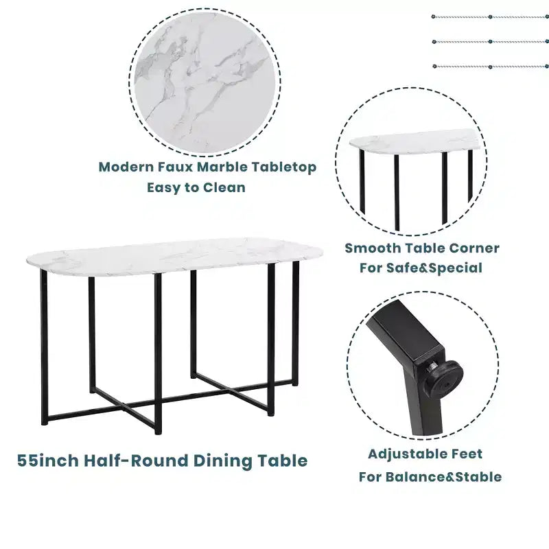 7-Piece Dining Table Set with Faux Marble Top and 6 Chairs, Iron Frame