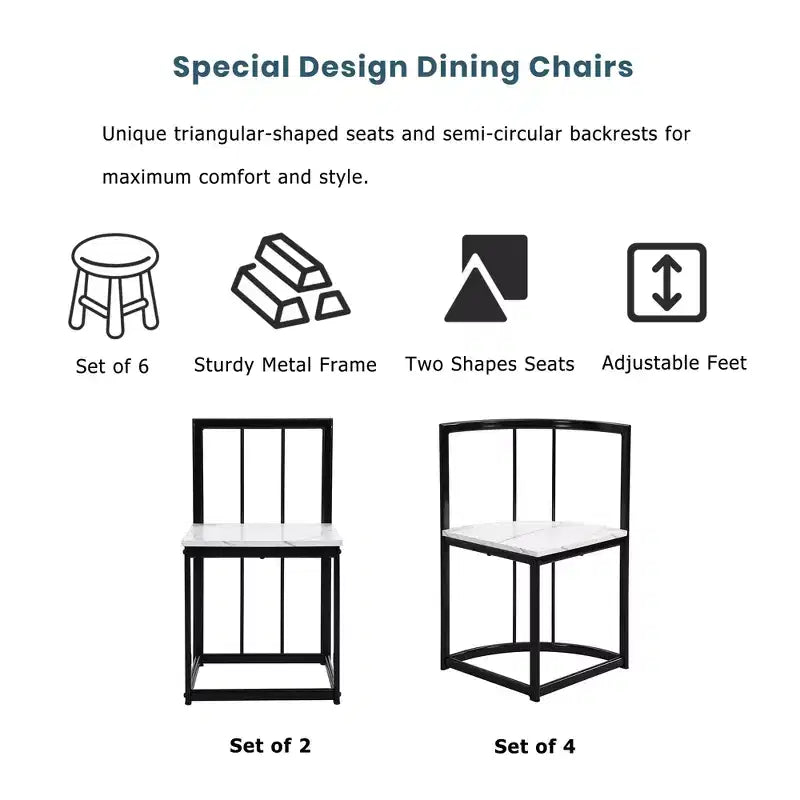 7-Piece Dining Table Set with Faux Marble Top and 6 Chairs, Iron Frame