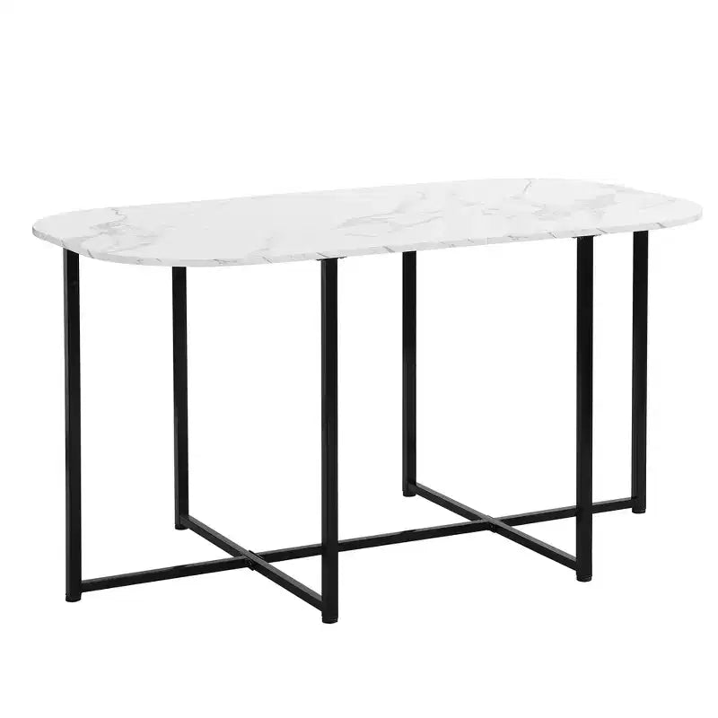 7-Piece Dining Table Set with Faux Marble Top and 6 Chairs, Iron Frame