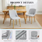 Mid-Century Modern Dining Chair, Upholstered Fabric Accent Chairs with Wood Legs, Set of 2, Performance Fabric In Linen