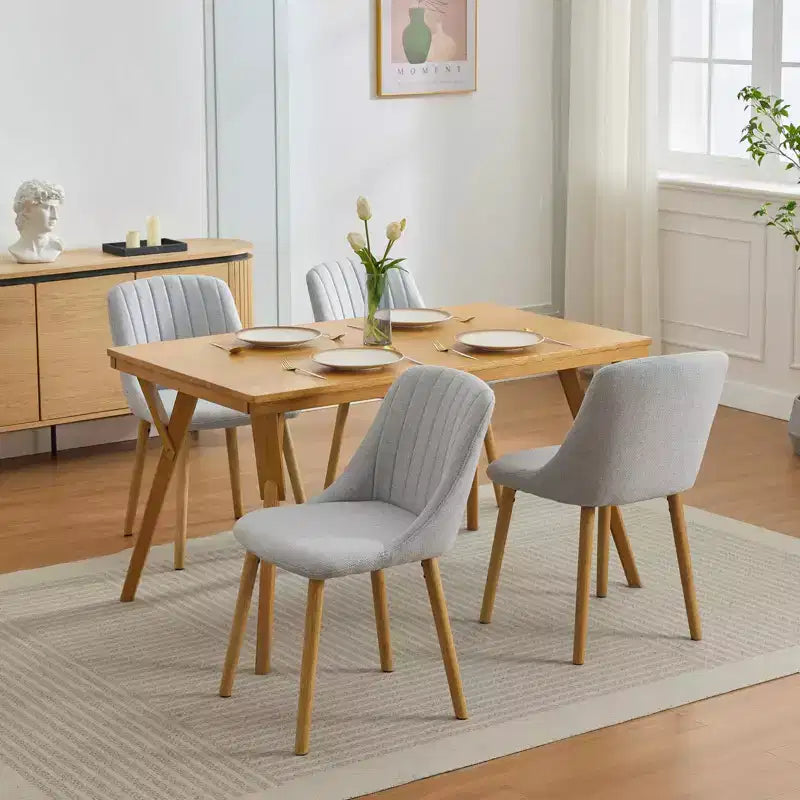 Mid-Century Modern Dining Chair, Upholstered Fabric Accent Chairs with Wood Legs, Set of 2, Performance Fabric In Linen