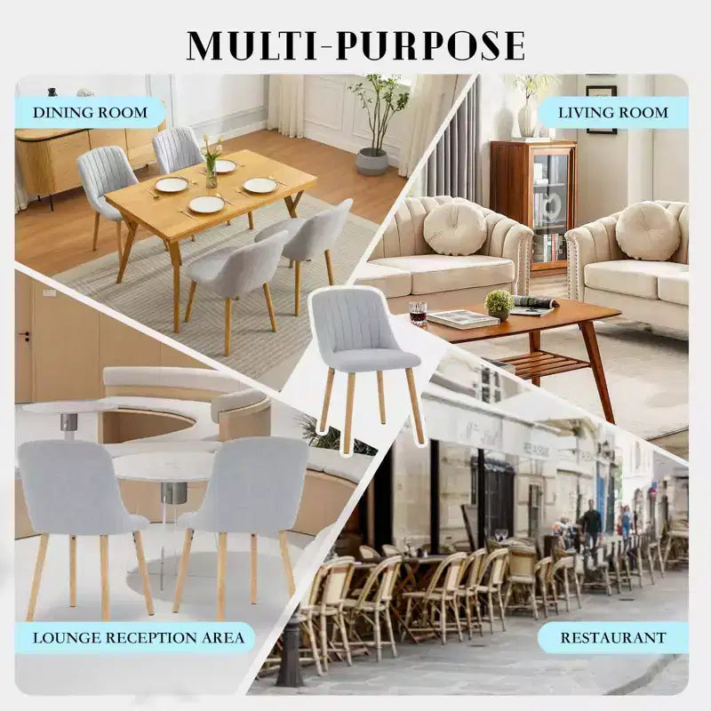 Mid-Century Modern Dining Chair, Upholstered Fabric Accent Chairs with Wood Legs, Set of 2, Performance Fabric In Linen