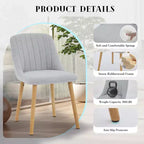 Mid-Century Modern Dining Chair, Upholstered Fabric Accent Chairs with Wood Legs, Set of 2, Performance Fabric In Linen