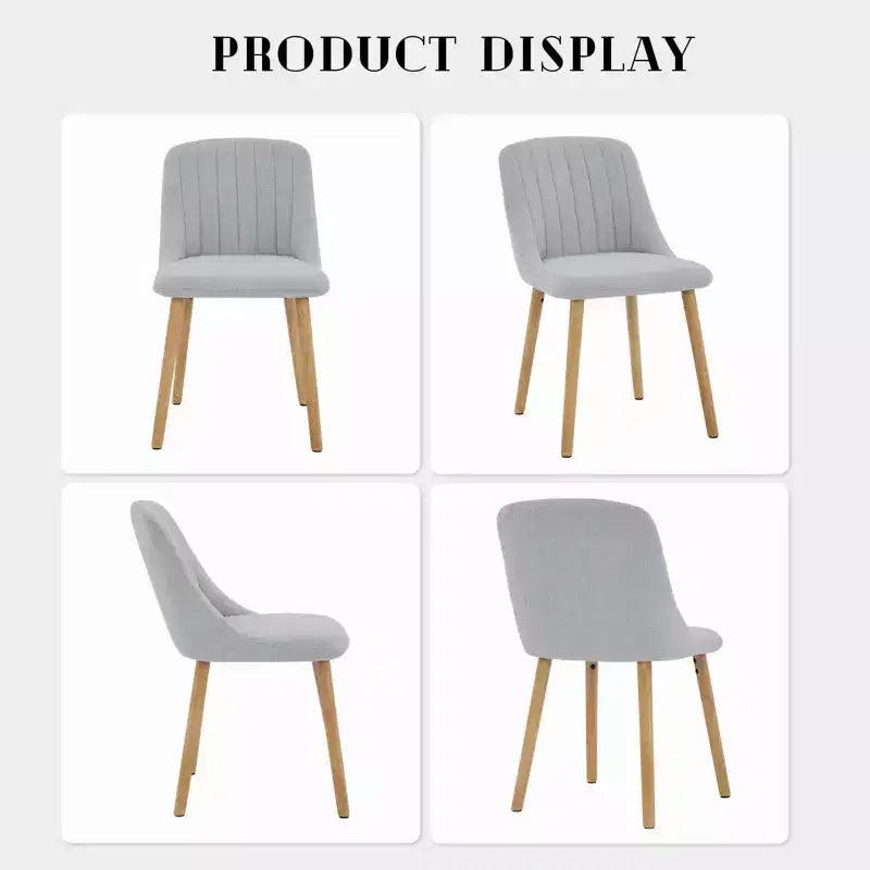 Mid-Century Modern Dining Chair, Upholstered Fabric Accent Chairs with Wood Legs, Set of 2, Performance Fabric In Linen