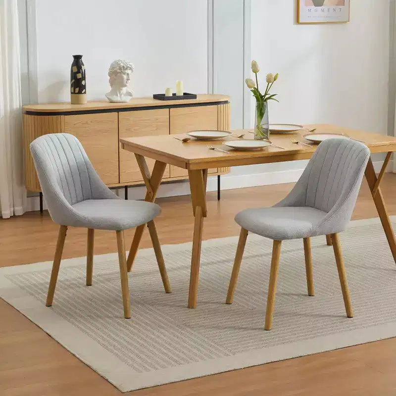 Mid-Century Modern Dining Chair, Upholstered Fabric Accent Chairs with Wood Legs, Set of 2, Performance Fabric In Linen