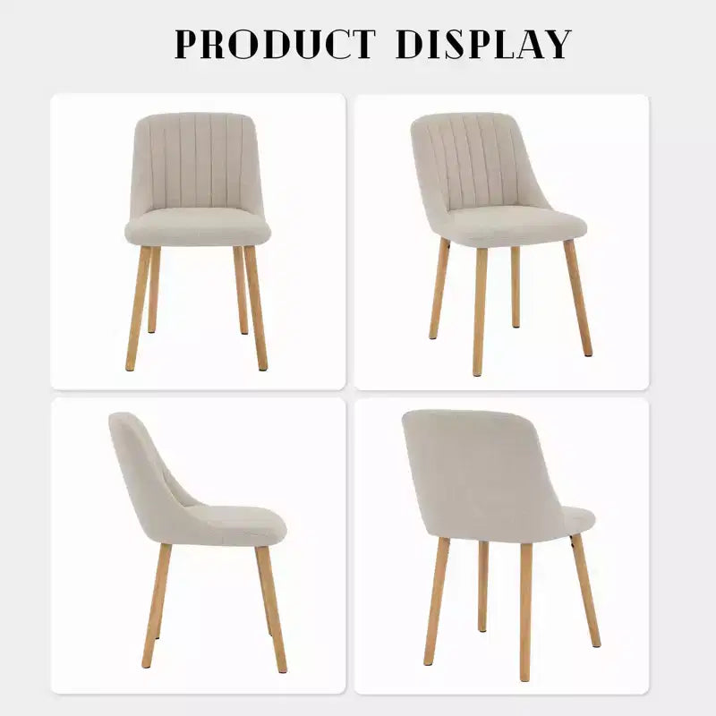 Mid-Century Modern Dining Chair, Upholstered Fabric Accent Chairs with Wood Legs, Set of 2, Performance Fabric In Linen