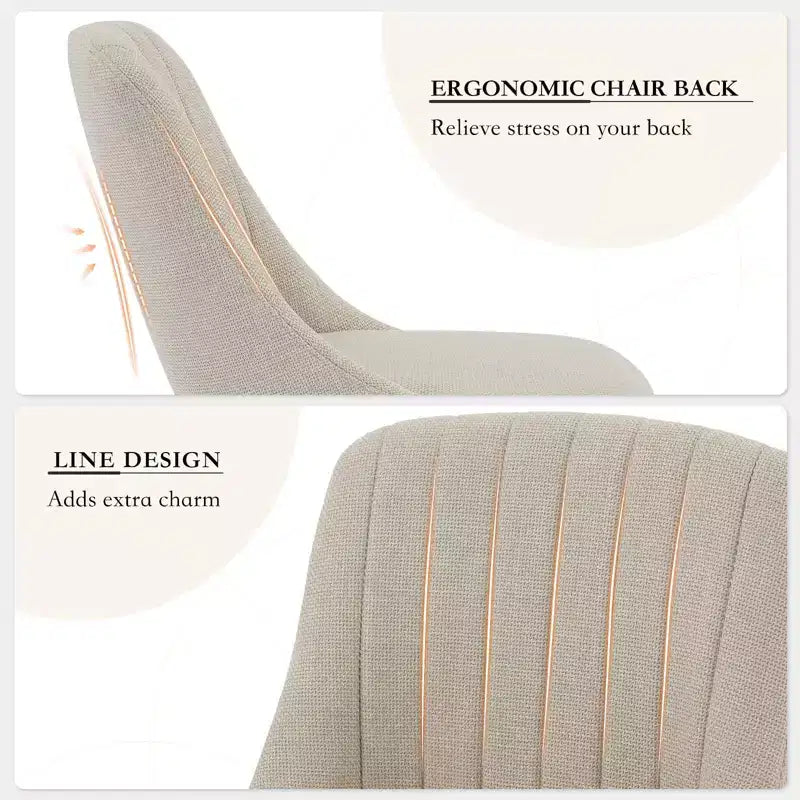 Mid-Century Modern Dining Chair, Upholstered Fabric Accent Chairs with Wood Legs, Set of 2, Performance Fabric In Linen