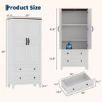 65 Tall Storage Cabinet with Adjustable Shelves, Farmhouse Wooden Pantry w/ 2 Doors & 2 Drawers, Freestanding Bookcases for Dining Room, Living Room