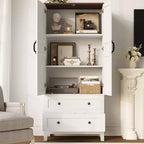 65 Tall Storage Cabinet with Adjustable Shelves, Farmhouse Wooden Pantry w/ 2 Doors & 2 Drawers, Freestanding Bookcases for Dining Room, Living Room