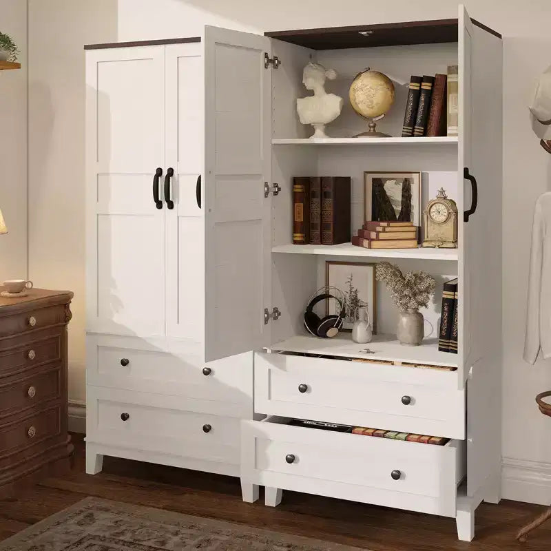 65 Tall Storage Cabinet with Adjustable Shelves, Farmhouse Wooden Pantry w/ 2 Doors & 2 Drawers, Freestanding Bookcases for Dining Room, Living Room