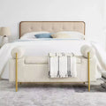 MAYEERTY Elegant Upholstered Line Storage Bench with Cylindrical Arms and Iron Legs for Hallway Living Room Bedroom Beige